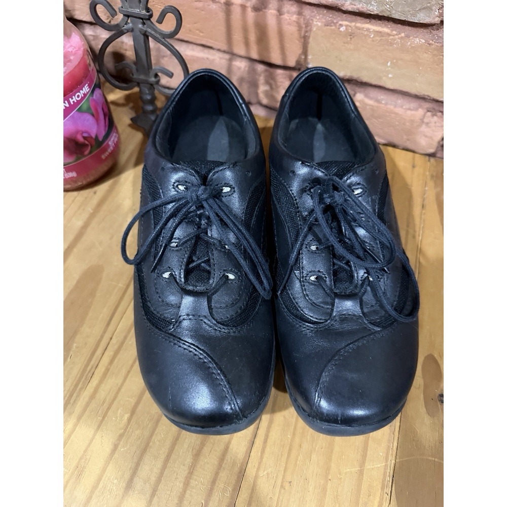 Clarks Shoes Women 7 M Wave Walk Sneakers Black Leather Lace Up Comfort Oxfords
